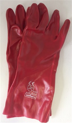 GLOVES PVC COAT RED O/CUFF 35CM STD ELBOW INT/LINED LRG G
