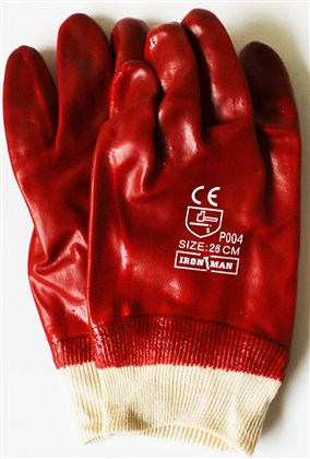 GLOVES PVC COAT RED KNIT WRIST STD WEIGHT INT LINED LRG G013