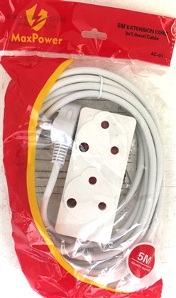 EXTENSION CORD WHITE  5MTX10MP (2X3 PIN) EXT005 - 