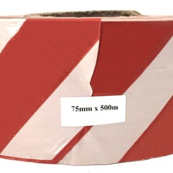 TAPE BARRIER PVC RED/WHITE 75MM*500MT (5 ROLLS)